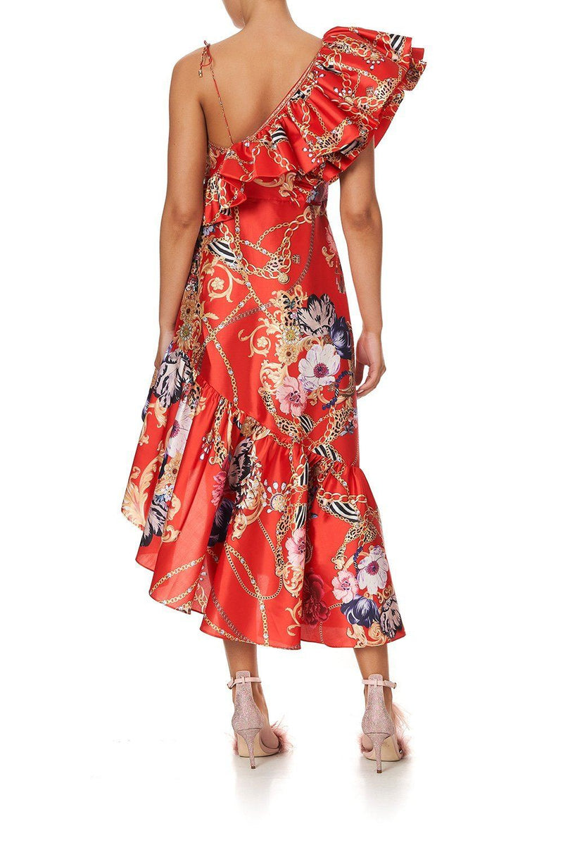 One shoulder hot sale red ruffle dress