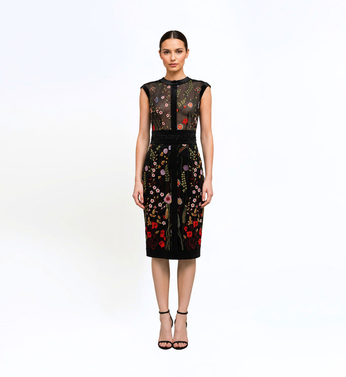 Thread Embroidered Sleeveless Midi Dress