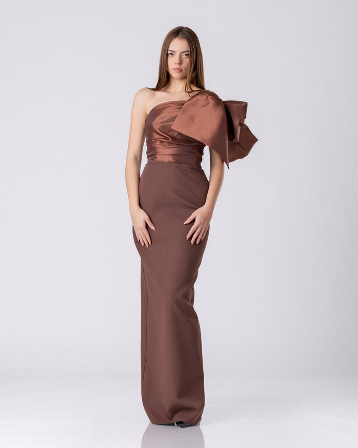 Mocha Éminence One-Shoulder Gown