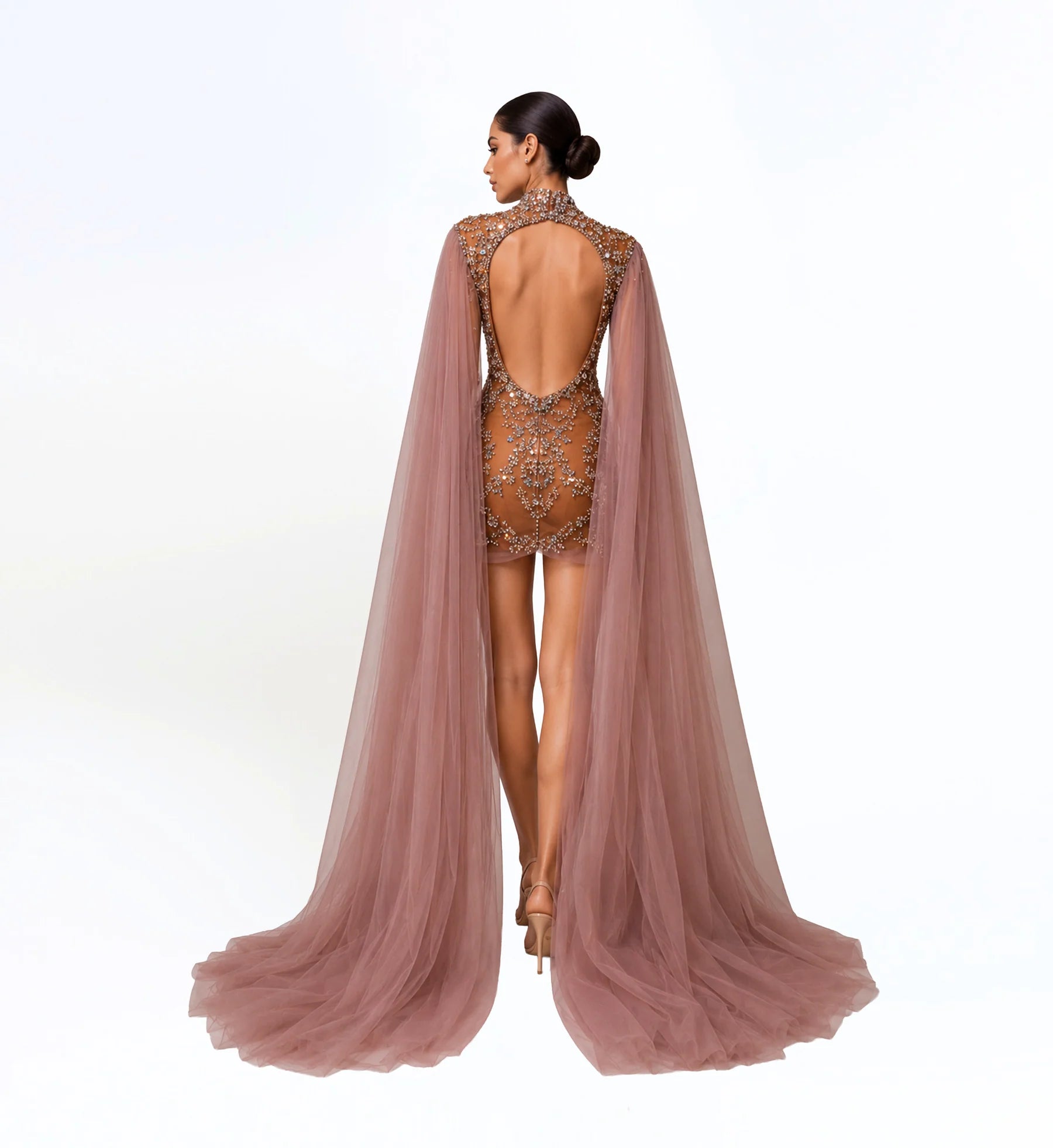 Embellished Mini Dress with Cape