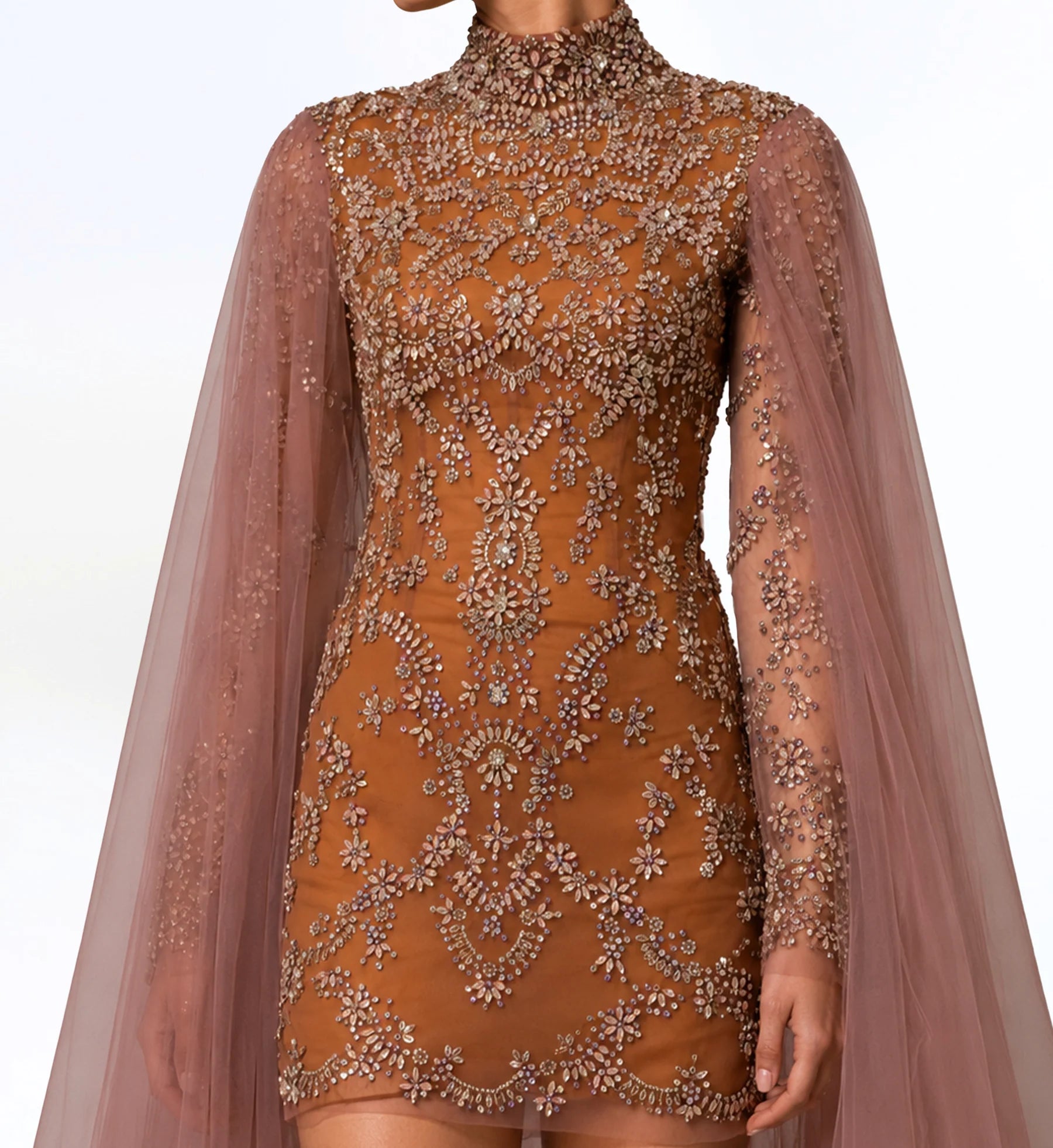 Embellished Mini Dress with Cape