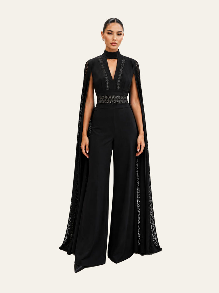 Crepe Jumpsuit with Cape