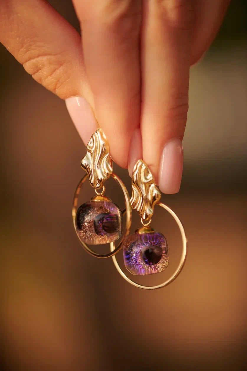 Cube Gold and Purple Earrings