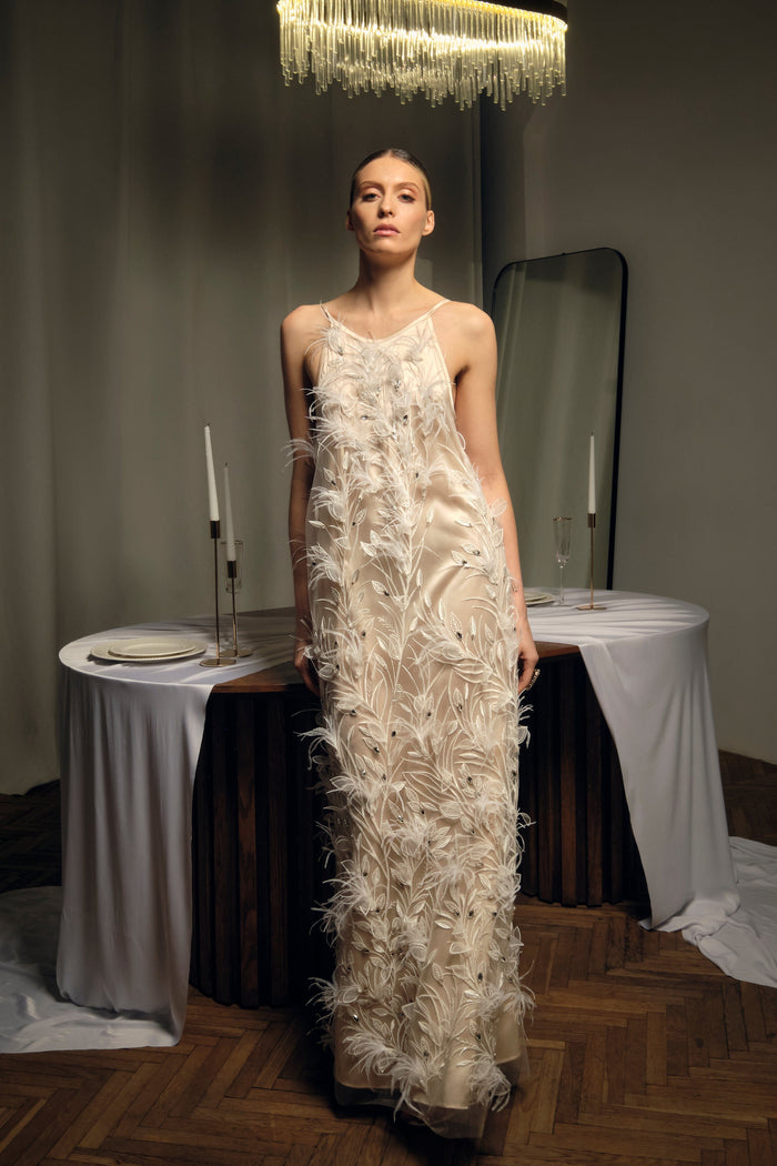 Cream Blossom Feather Dress