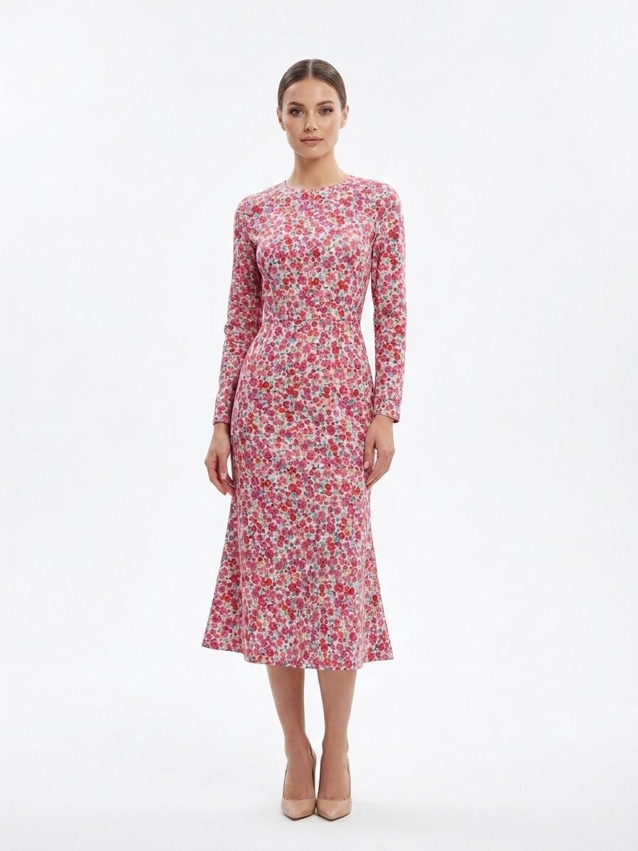 A silhouette midi dress with long sleeves
