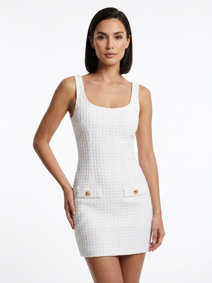 Kate white knitted day mini dress