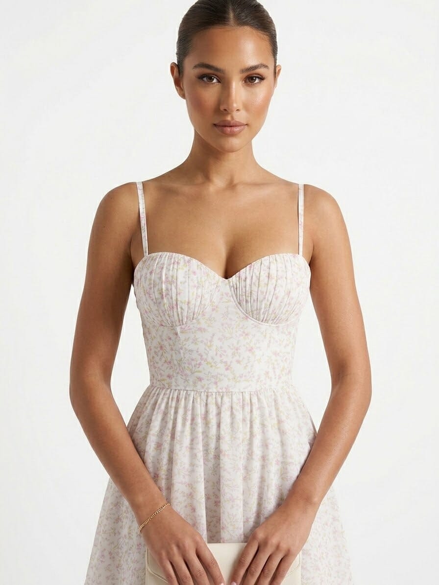 Mini strapless bustier dress with a floral print