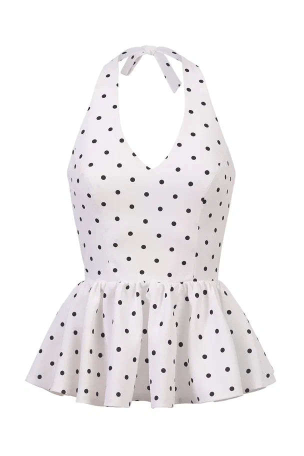 Top with an open back and polka dots