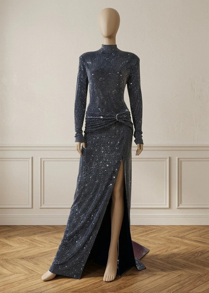 Maxi dress with a stand collar - SCDSS24-0118