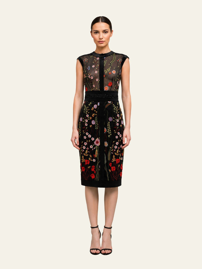 Thread Embroidered Sleeveless Midi Dress