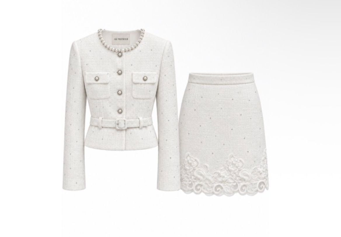 White Pearl-Trimmed Skirt