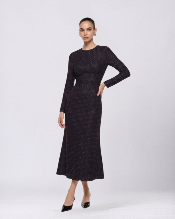 Silhouette midi dress made of jeans with rhinestones