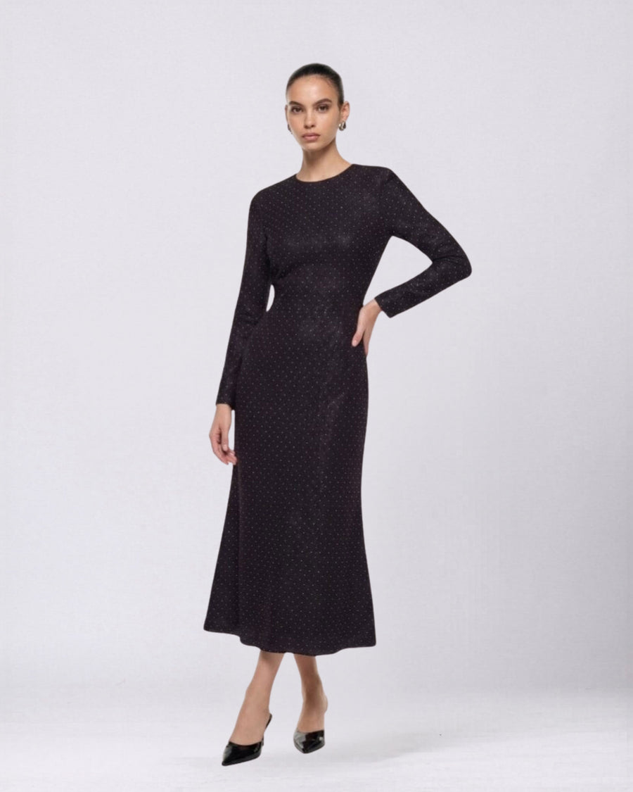 Silhouette midi dress made of jeans with rhinestones