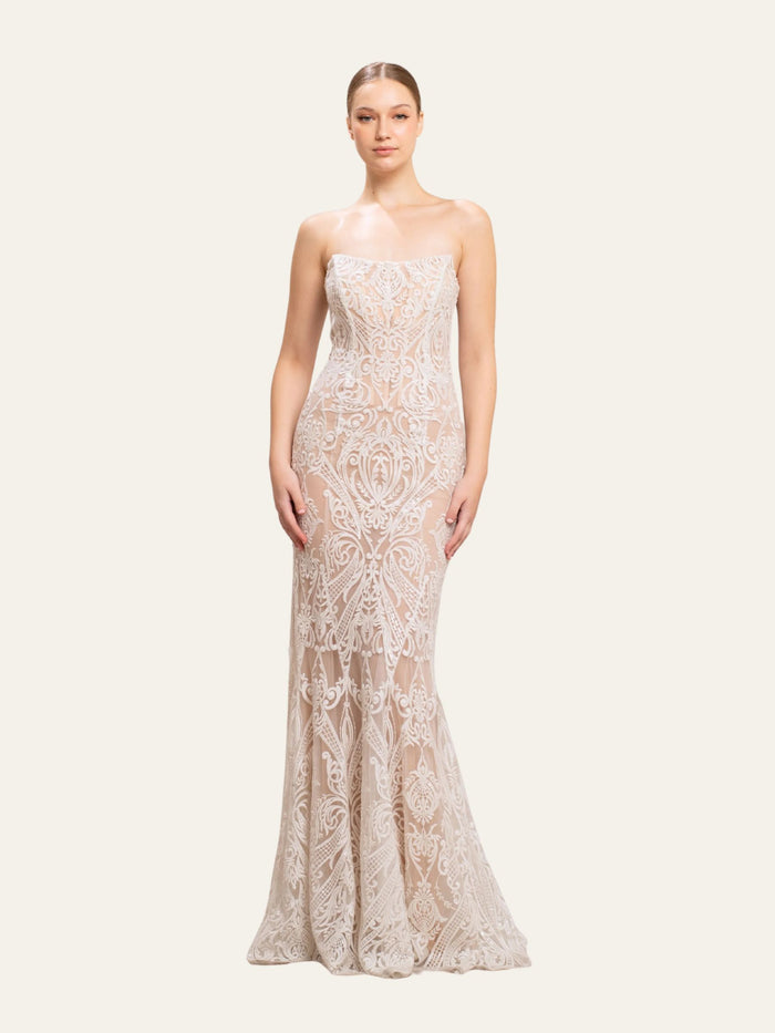Thread embroidered long dress