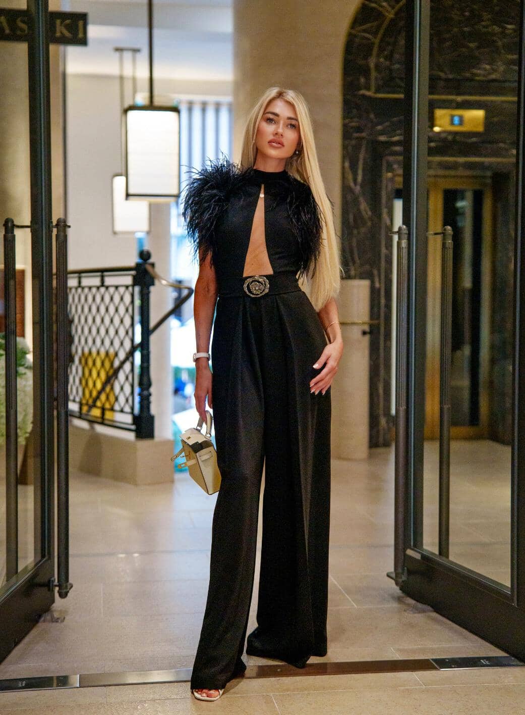 Laurene Feather Jumpsuit with crystals