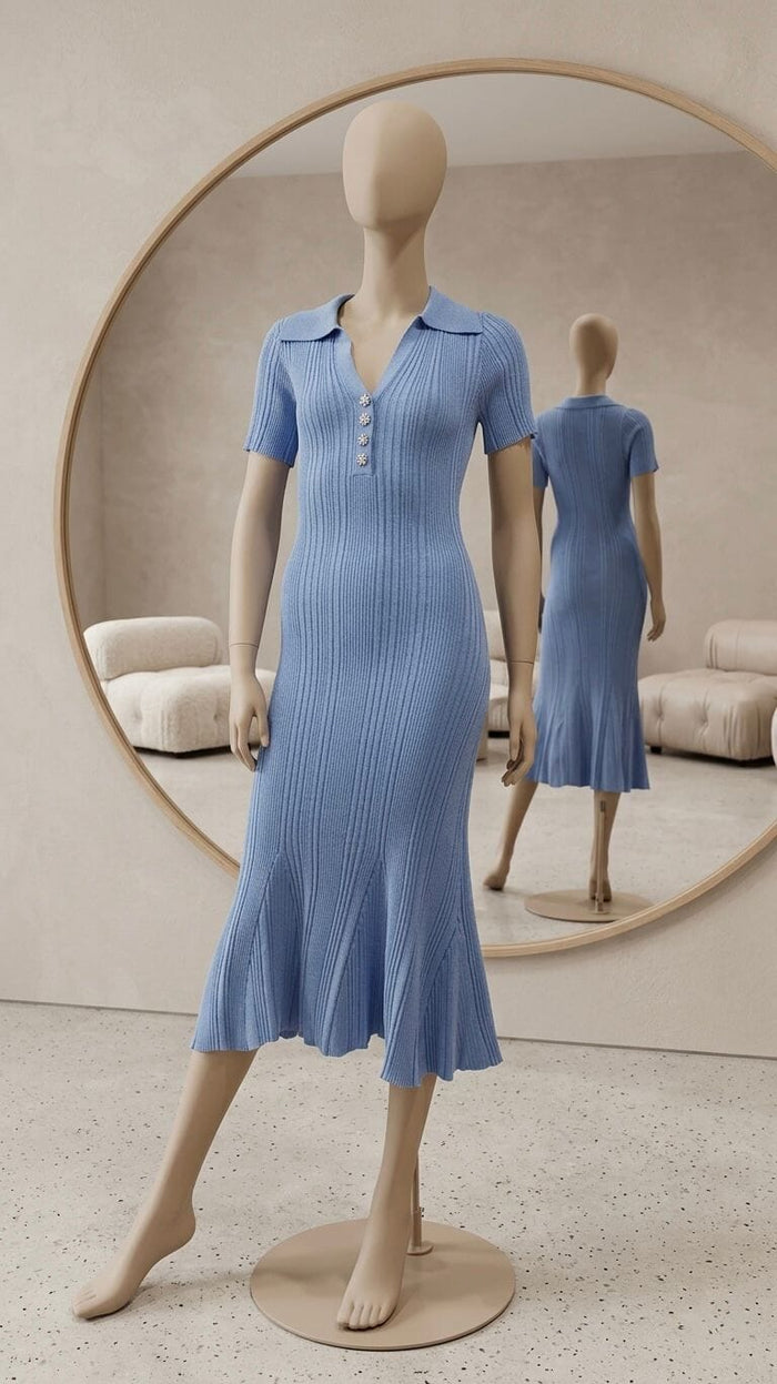 Lliana long knitted dress with crystal buttons