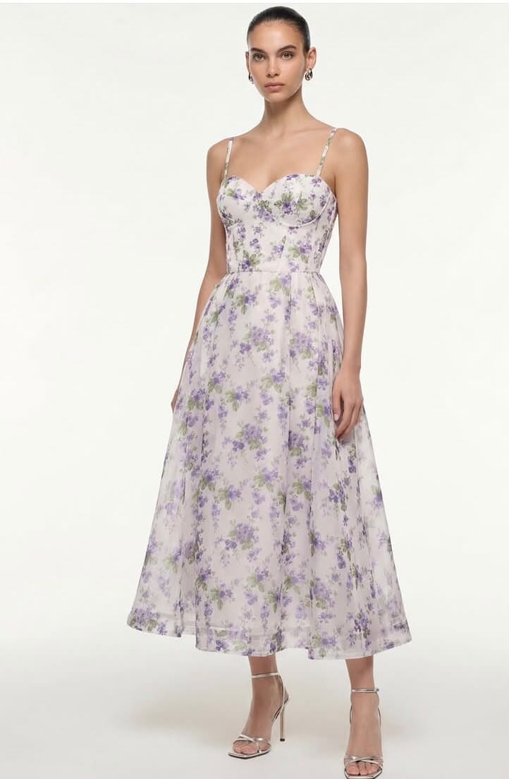 Bustier midi Dress purple print white