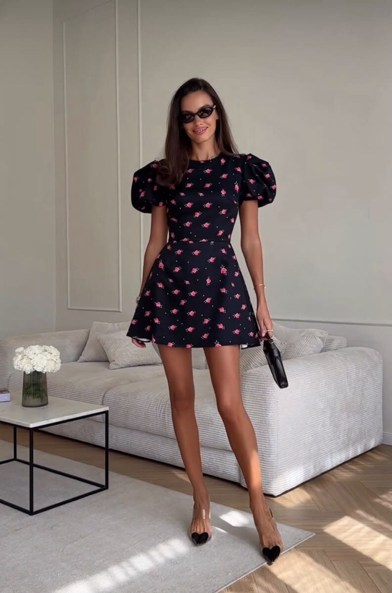 Mini Dress with Lantern Sleeves