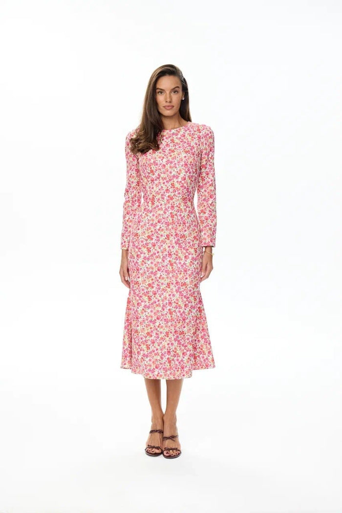 A silhouette midi dress with long sleeves