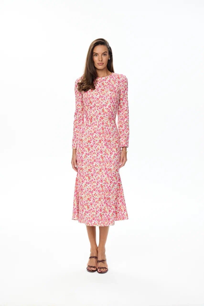 A silhouette midi dress with long sleeves