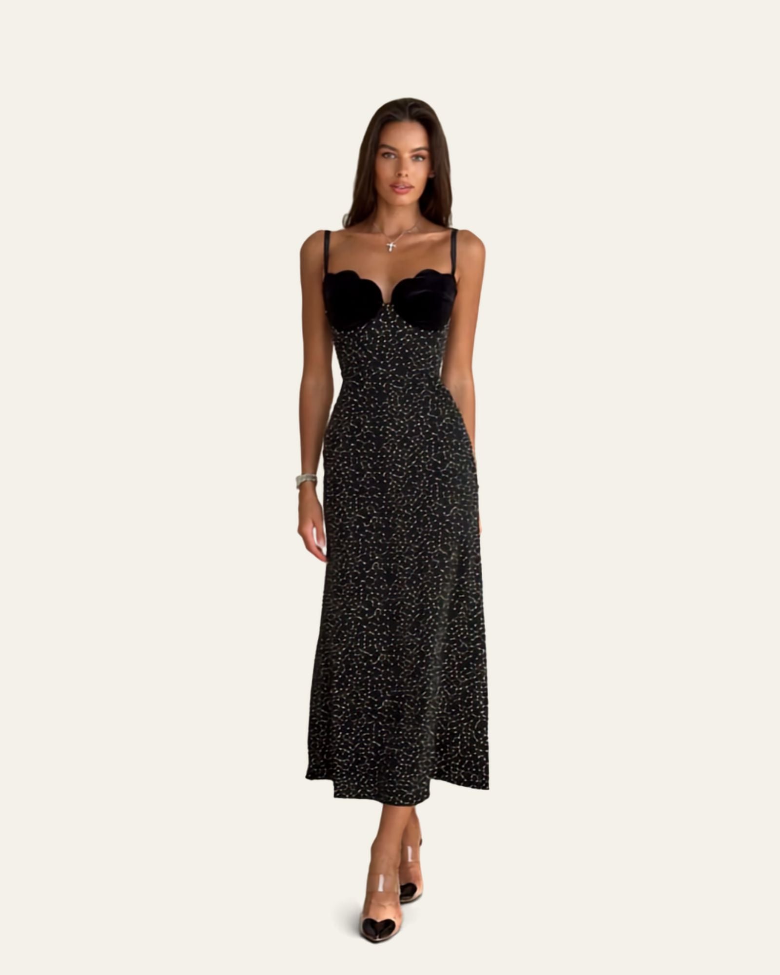 Silk Maxi Dress with Velvet Decoration
