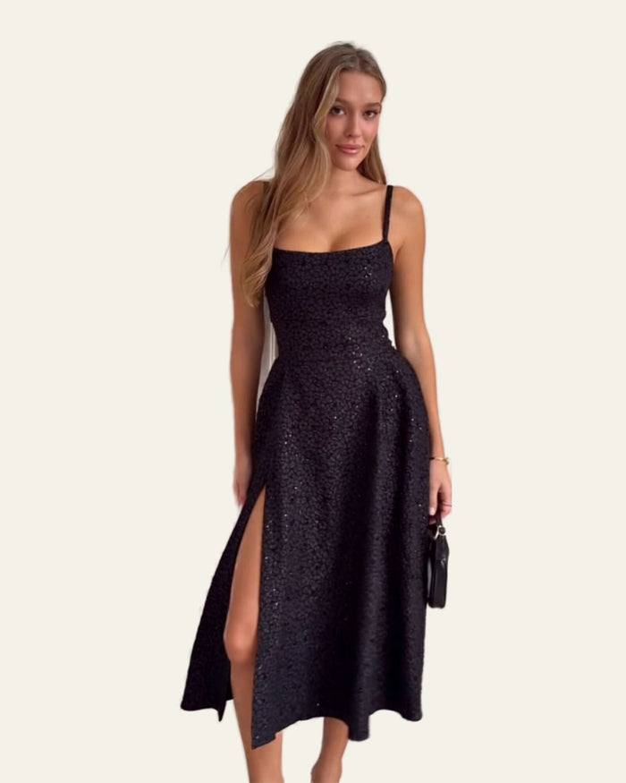 Black floral midi dress