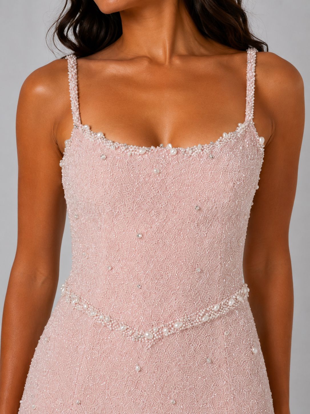 Blush Pearl Embellished corset dress