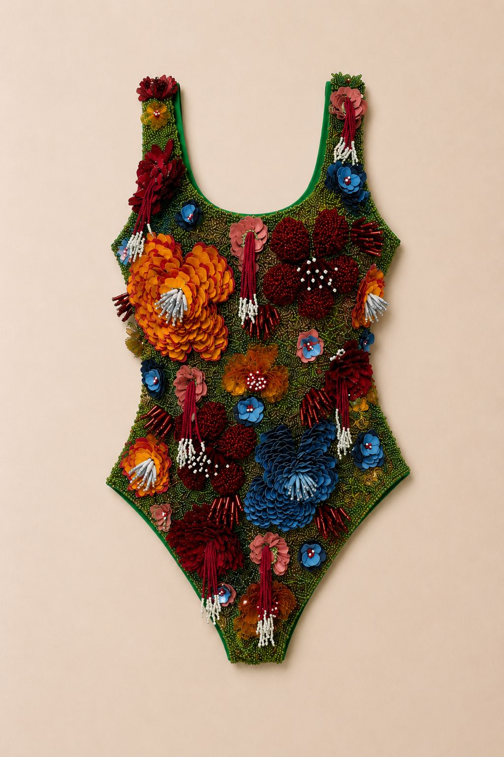Green Garden Blooms beaded swimsuit