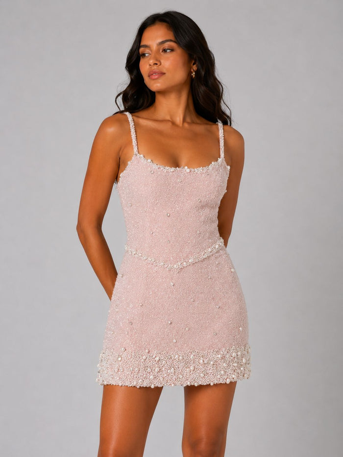Blush Pearl Embellished corset dress