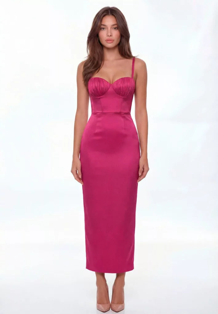Maxi bustier dress with draped bodice