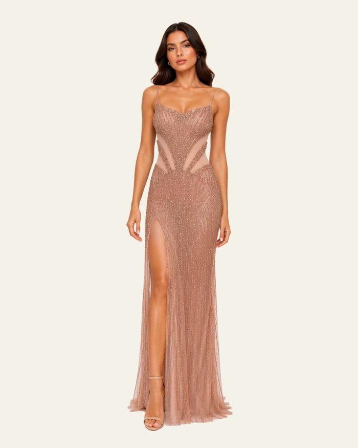 Beaded Slit Gown