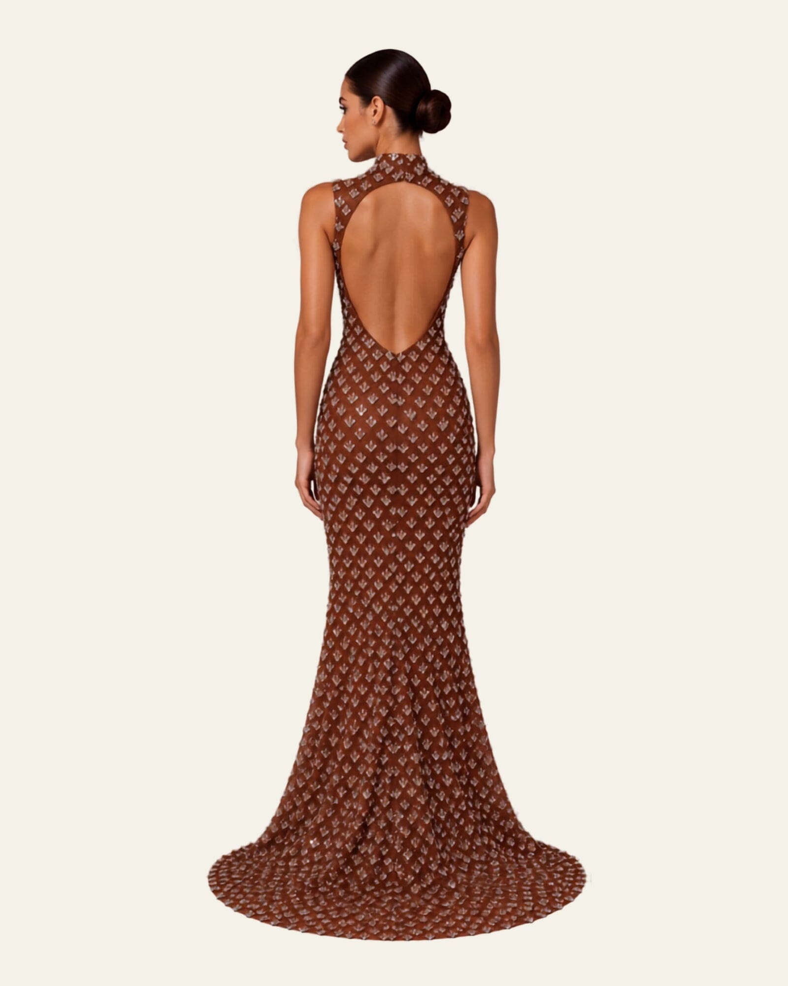 High Neck Crystal-Embellished Gown