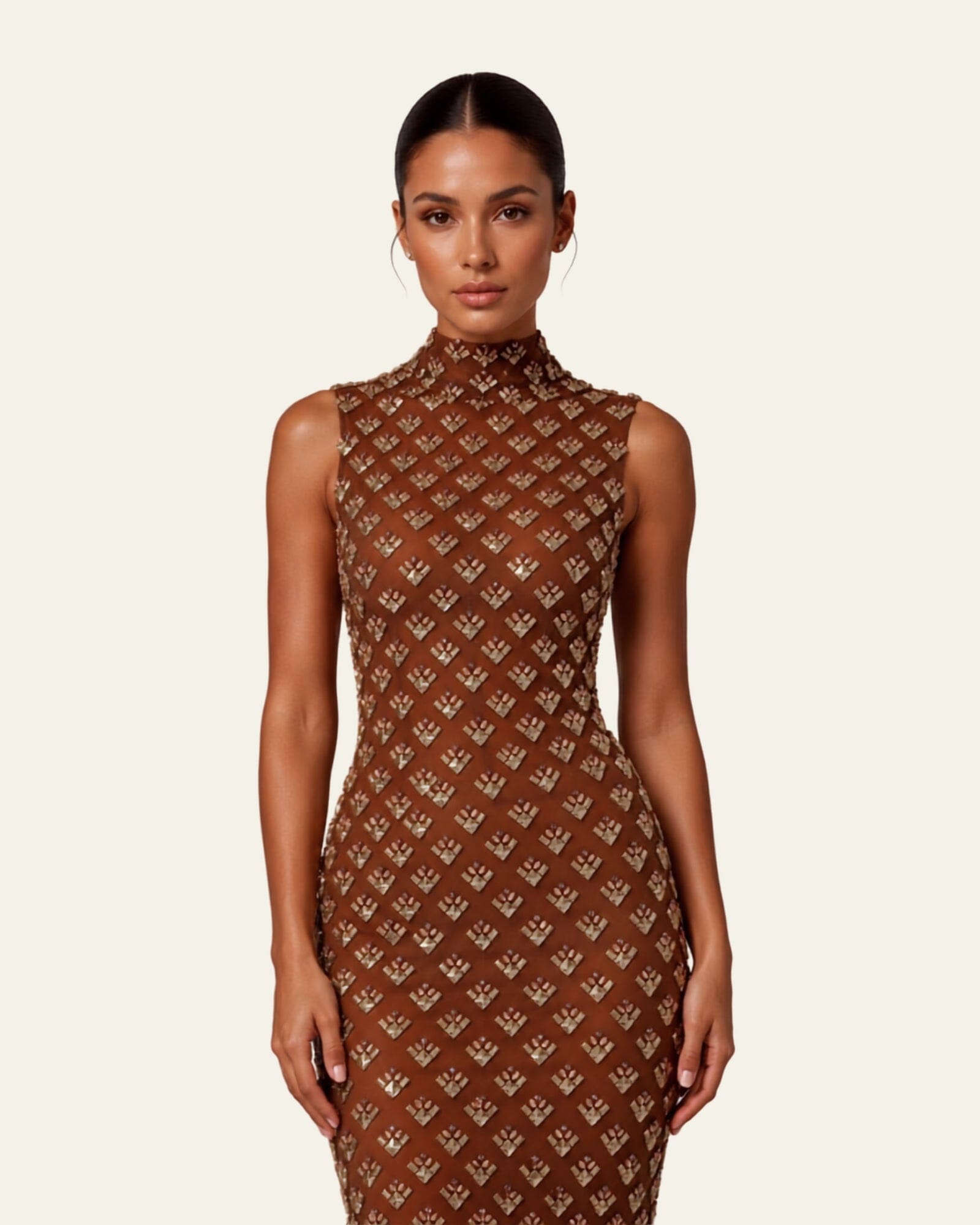 High Neck Crystal-Embellished Gown