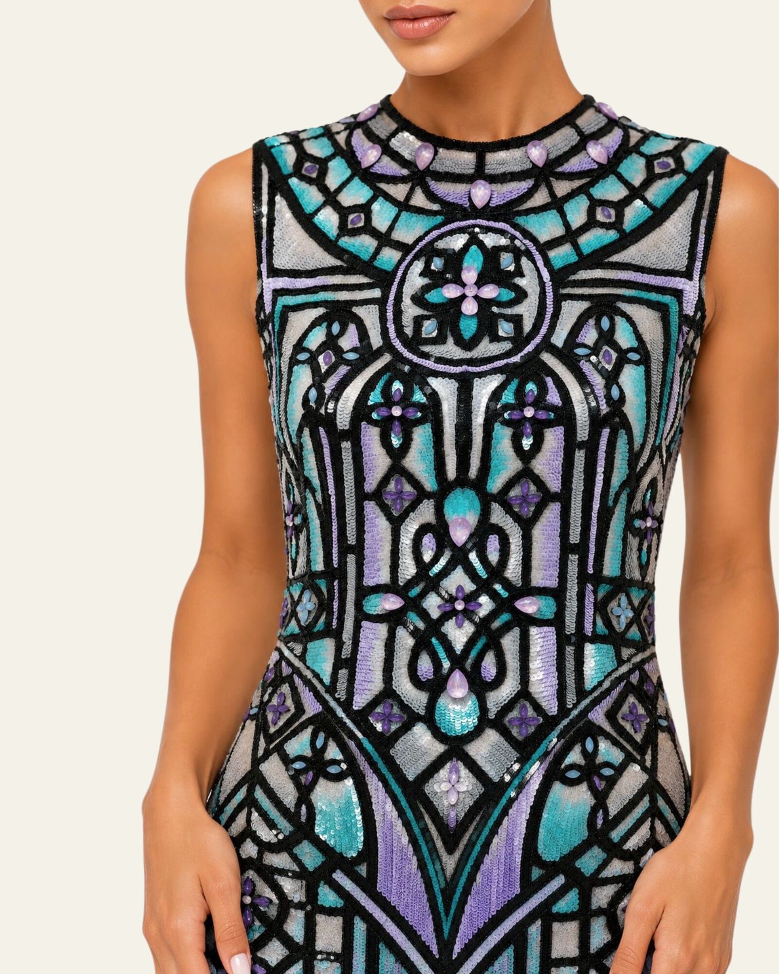 Multicolor Embellished Mini Dress