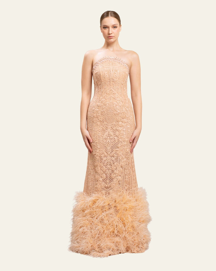 Thread embroidered trumpet gown
