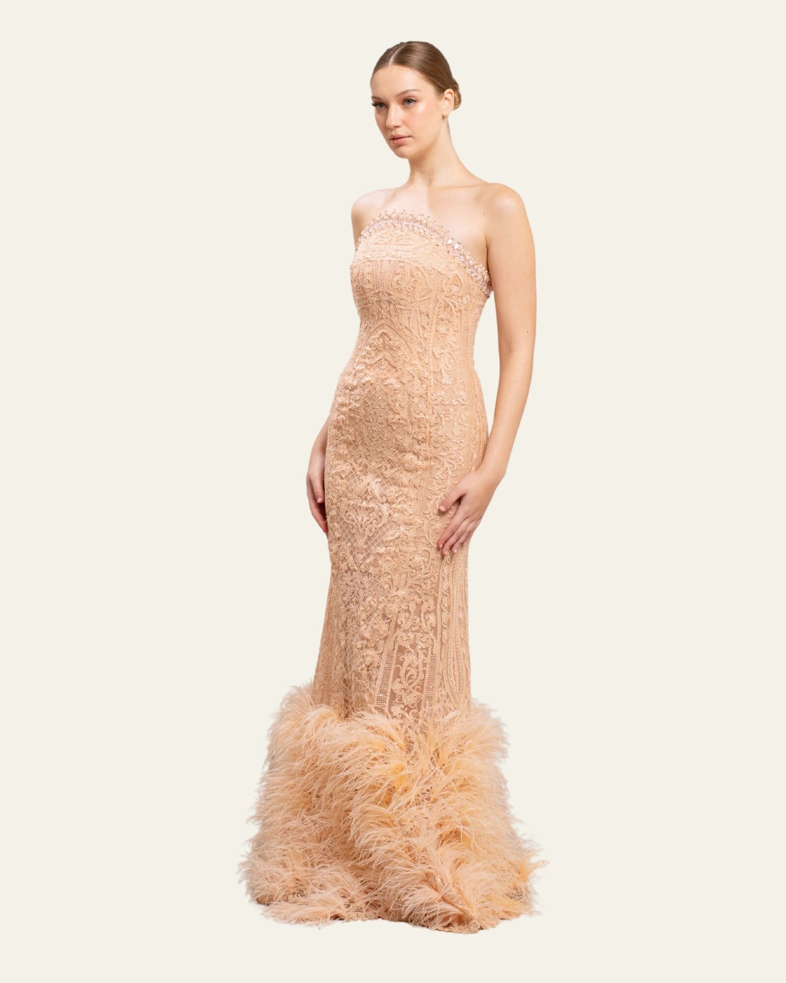 Thread embroidered trumpet gown