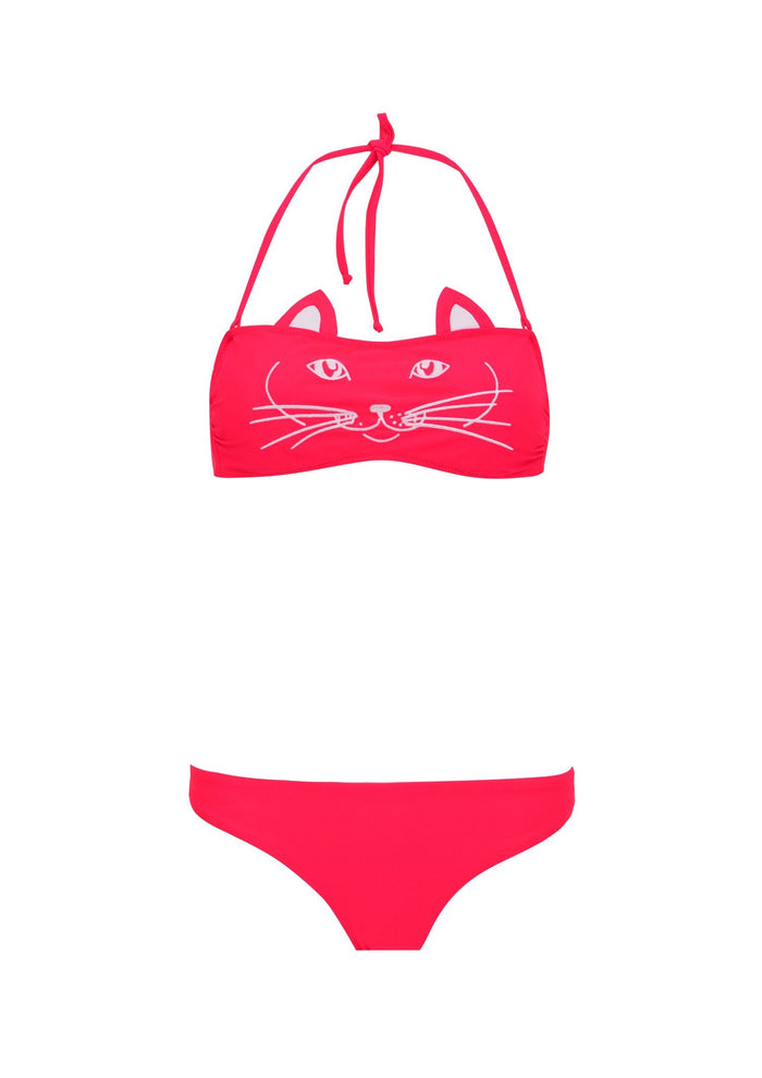 Neon Pink-Bikini Set Cat Face